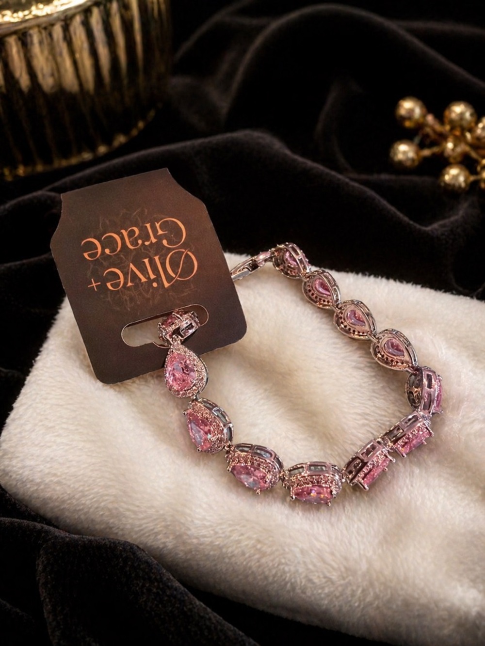 Pink Teardrop Crystal stainless steel Bracelet